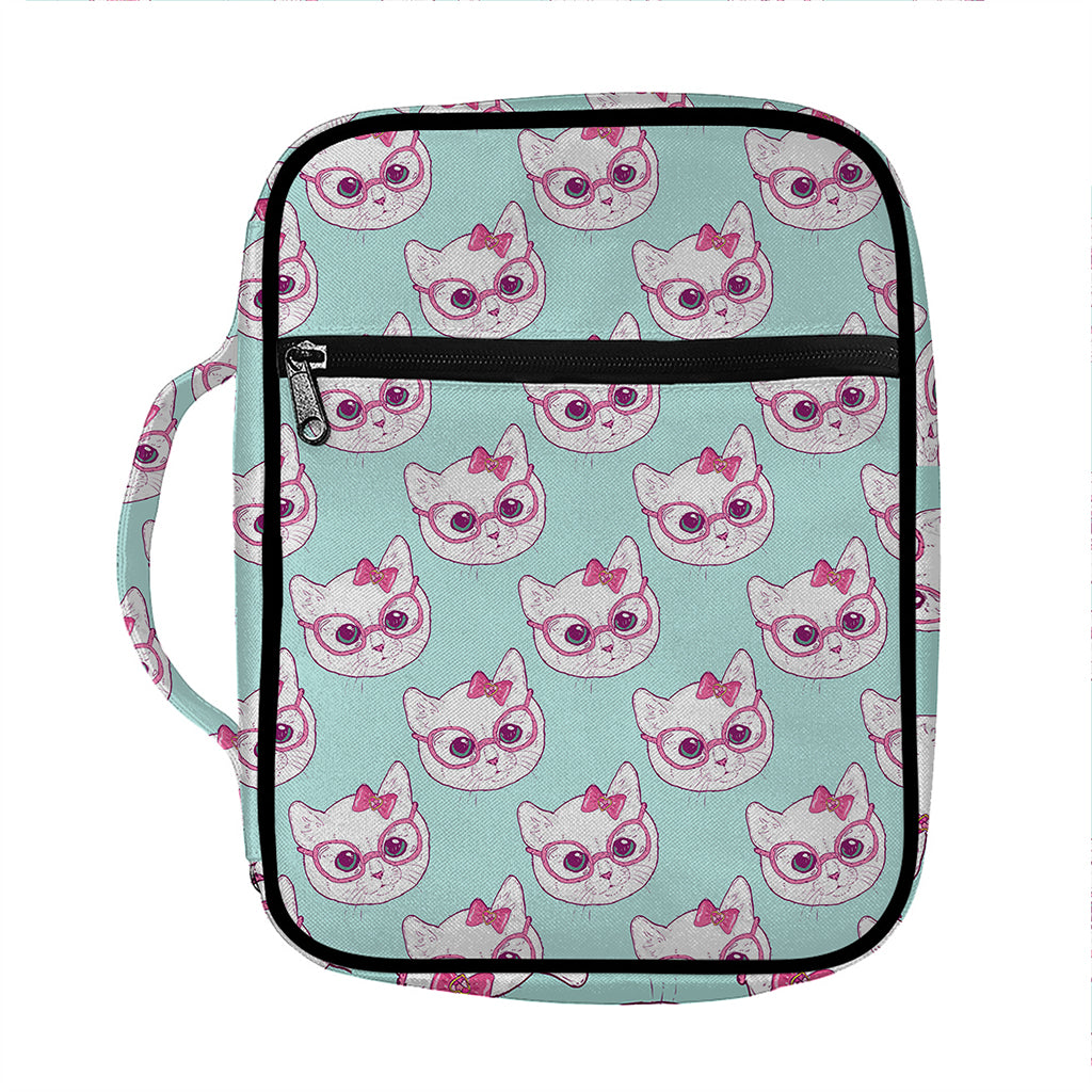 Girly Cat With Glasses Pattern Print Front Pocket Bible Bag