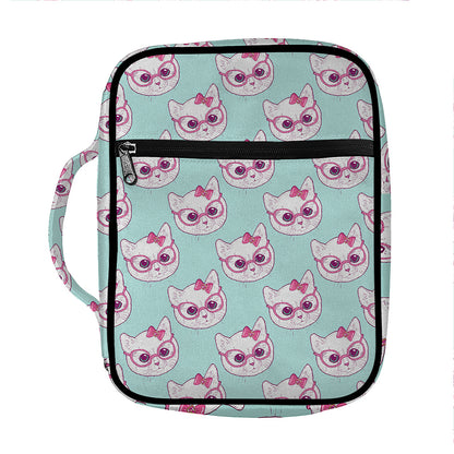 Girly Cat With Glasses Pattern Print Front Pocket Bible Bag