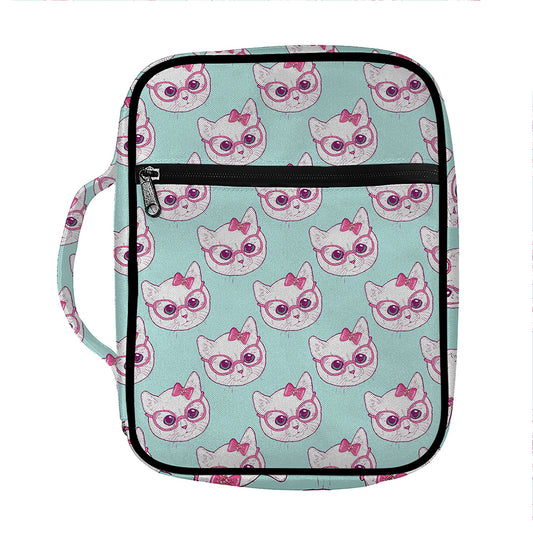 Girly Cat With Glasses Pattern Print Front Pocket Bible Bag