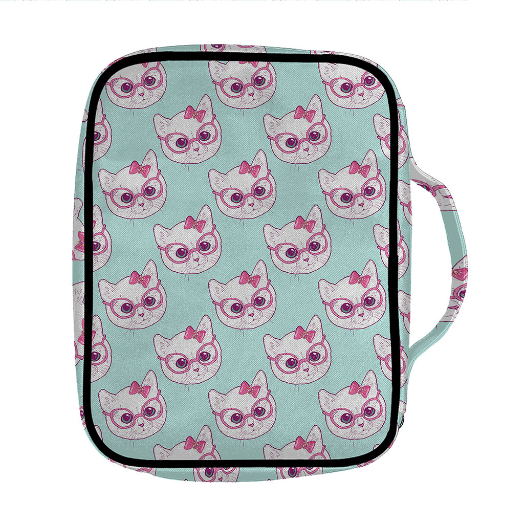Girly Cat With Glasses Pattern Print Front Pocket Bible Bag