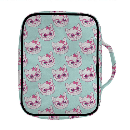 Girly Cat With Glasses Pattern Print Front Pocket Bible Bag