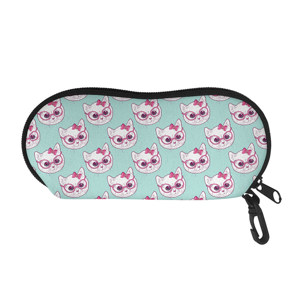 Girly Cat With Glasses Pattern Print Glasses Case