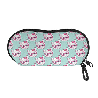 Girly Cat With Glasses Pattern Print Glasses Case