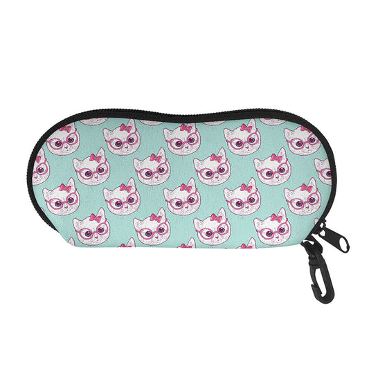 Girly Cat With Glasses Pattern Print Glasses Case