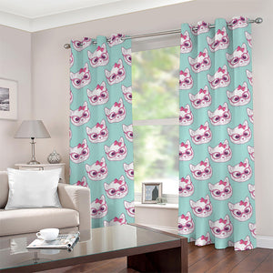 Girly Cat With Glasses Pattern Print Grommet Curtains