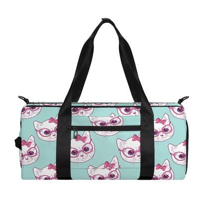 Girly Cat With Glasses Pattern Print Gym Bag