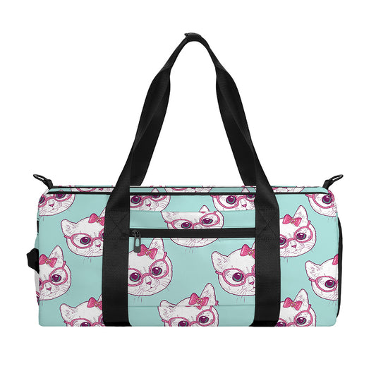 Girly Cat With Glasses Pattern Print Gym Bag