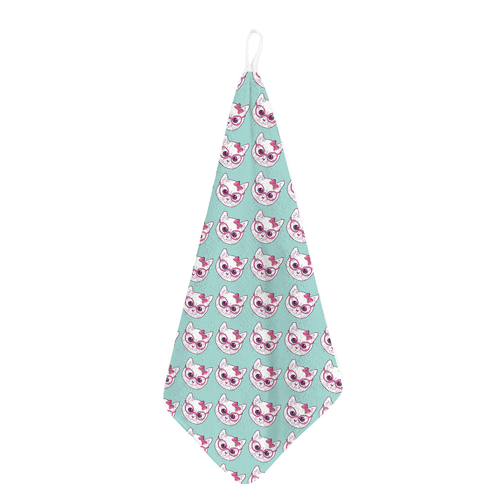 Girly Cat With Glasses Pattern Print Hand Towel