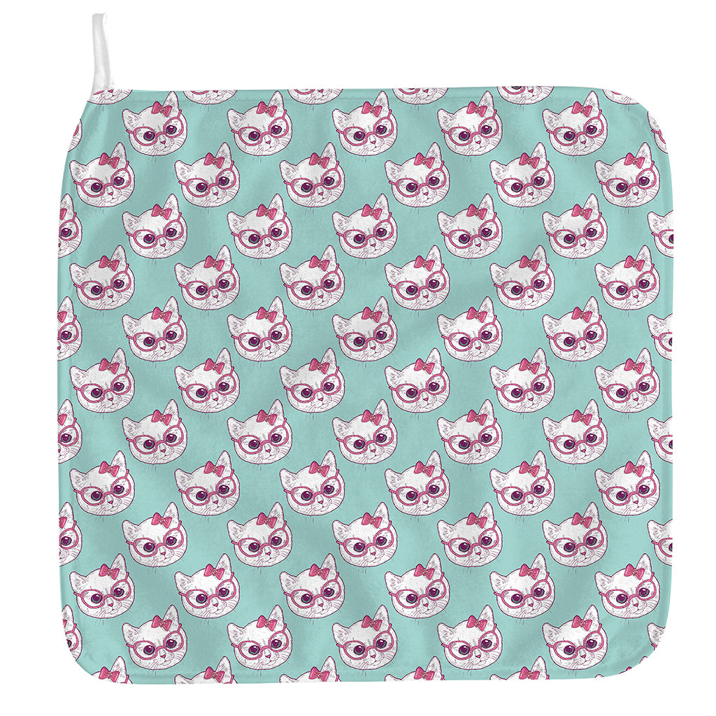 Girly Cat With Glasses Pattern Print Hand Towel