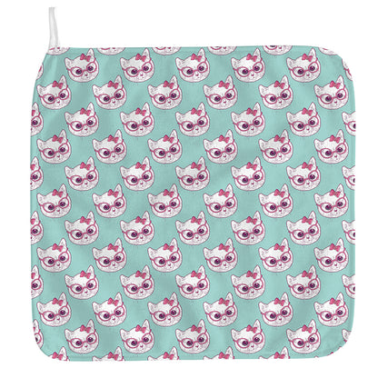 Girly Cat With Glasses Pattern Print Hand Towel