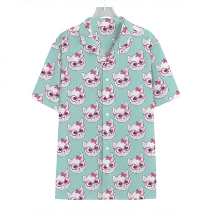 Girly Cat With Glasses Pattern Print Hawaiian Shirt