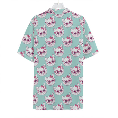 Girly Cat With Glasses Pattern Print Hawaiian Shirt