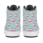 Girly Cat With Glasses Pattern Print High Top Leather Sneakers