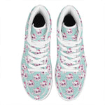 Girly Cat With Glasses Pattern Print High Top Leather Sneakers