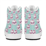 Girly Cat With Glasses Pattern Print High Top Leather Sneakers