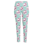 Girly Cat With Glasses Pattern Print High-Waisted Pocket Leggings