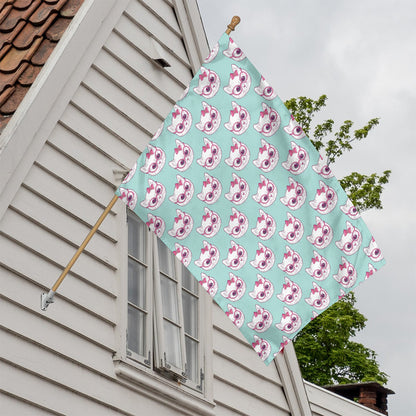 Girly Cat With Glasses Pattern Print House Flag