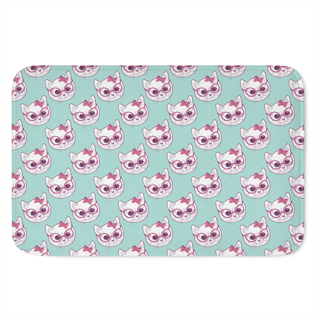 Girly Cat With Glasses Pattern Print Indoor Door Mat