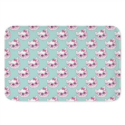 Girly Cat With Glasses Pattern Print Indoor Door Mat