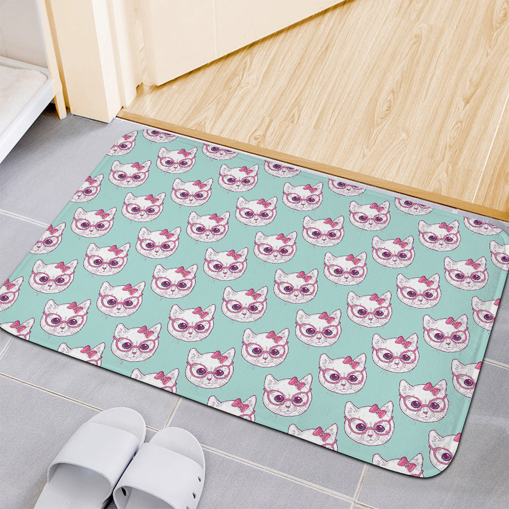 Girly Cat With Glasses Pattern Print Indoor Door Mat