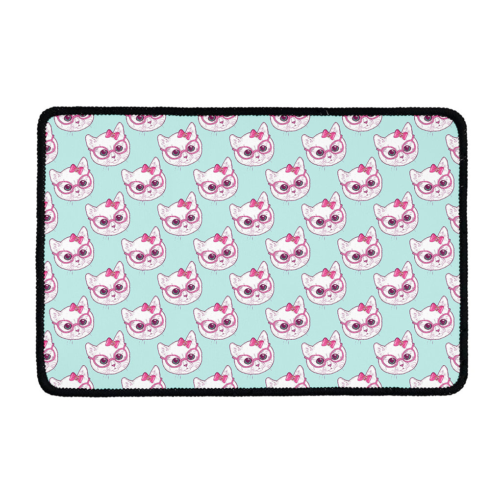 Girly Cat With Glasses Pattern Print Kitchen Mat
