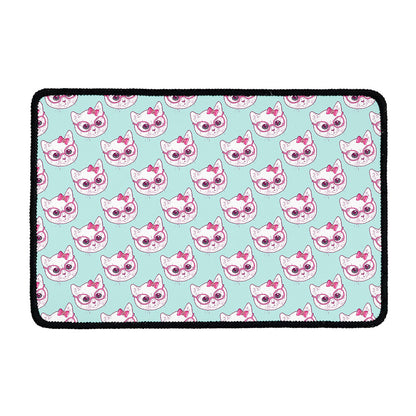 Girly Cat With Glasses Pattern Print Kitchen Mat