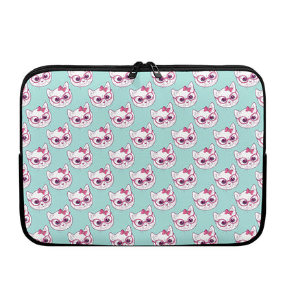 Girly Cat With Glasses Pattern Print Laptop Sleeve
