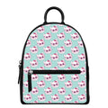 Girly Cat With Glasses Pattern Print Leather Backpack
