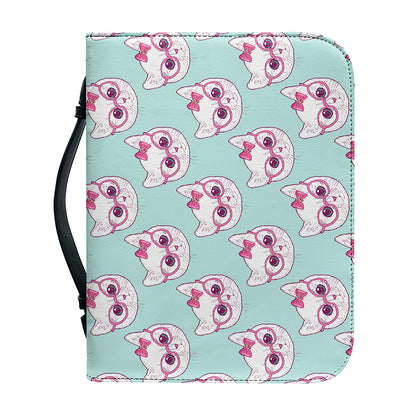Girly Cat With Glasses Pattern Print Leather Bible Cover