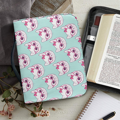 Girly Cat With Glasses Pattern Print Leather Bible Cover