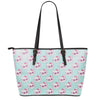 Girly Cat With Glasses Pattern Print Leather Tote Bag