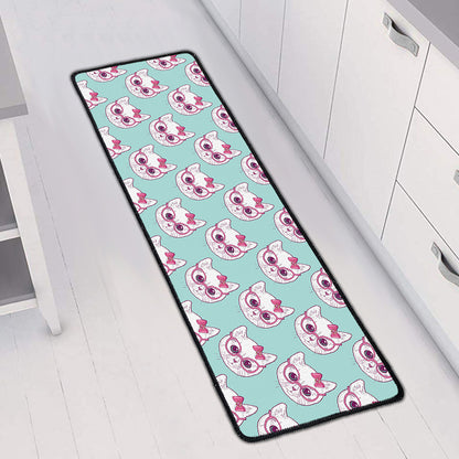 Girly Cat With Glasses Pattern Print Long Kitchen Mat