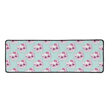 Girly Cat With Glasses Pattern Print Long Kitchen Mat
