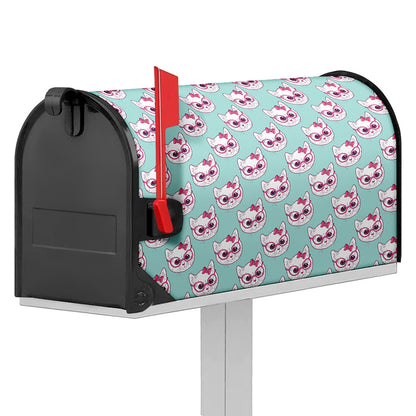 Girly Cat With Glasses Pattern Print Mailbox Cover
