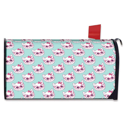 Girly Cat With Glasses Pattern Print Mailbox Cover