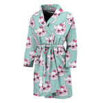 Girly Cat With Glasses Pattern Print Men's Bathrobe