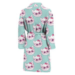 Girly Cat With Glasses Pattern Print Men's Bathrobe