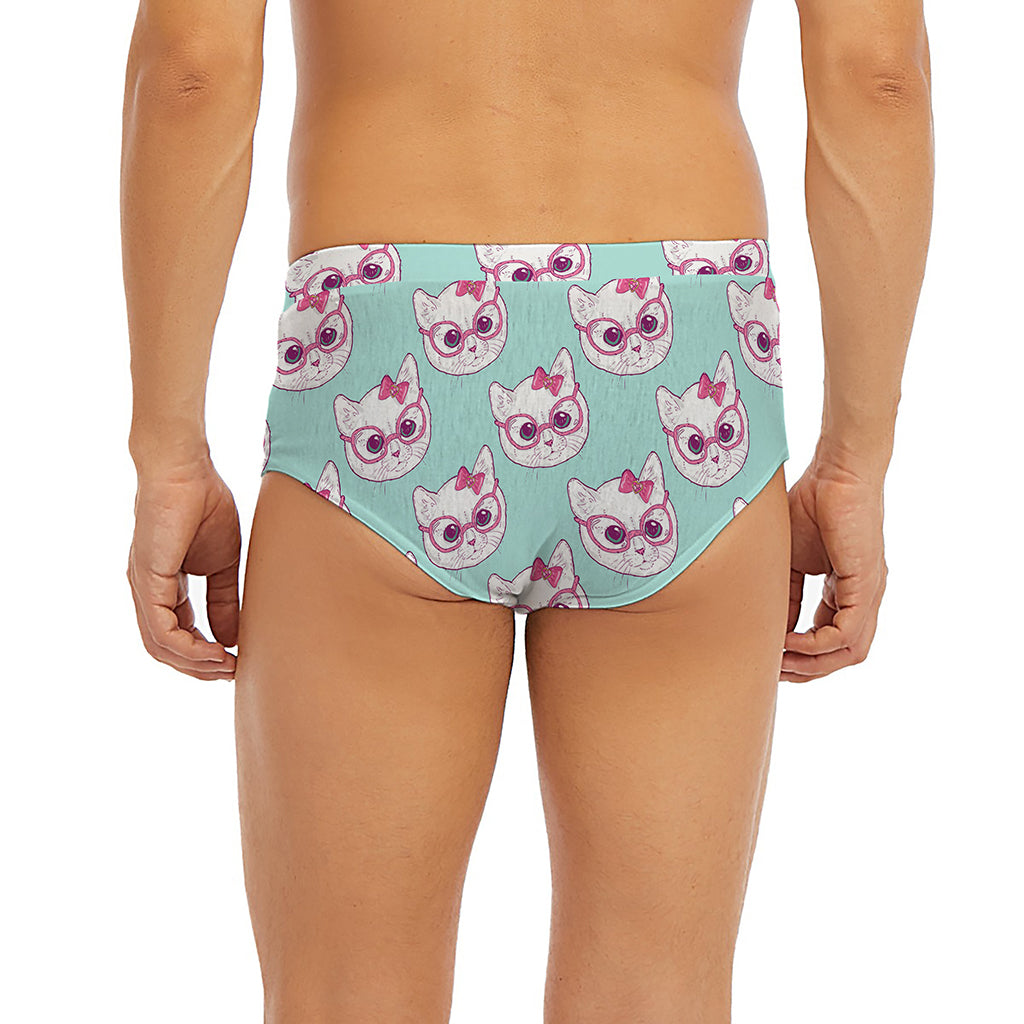 Girly Cat With Glasses Pattern Print Men's Briefs