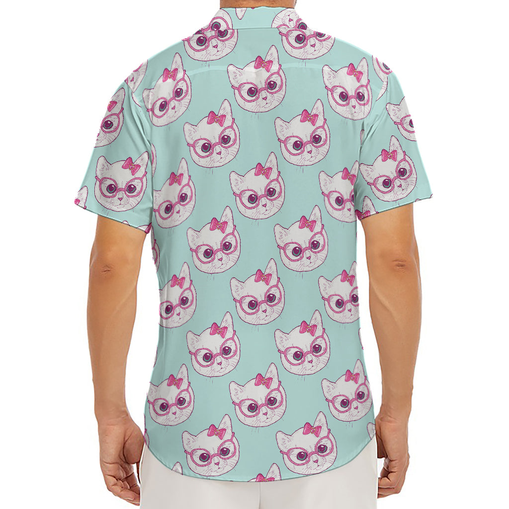 Girly Cat With Glasses Pattern Print Men's Deep V-Neck Shirt