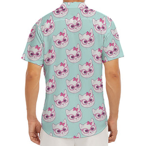 Girly Cat With Glasses Pattern Print Men's Deep V-Neck Shirt