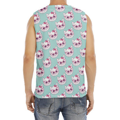 Girly Cat With Glasses Pattern Print Men's Fitness Tank Top