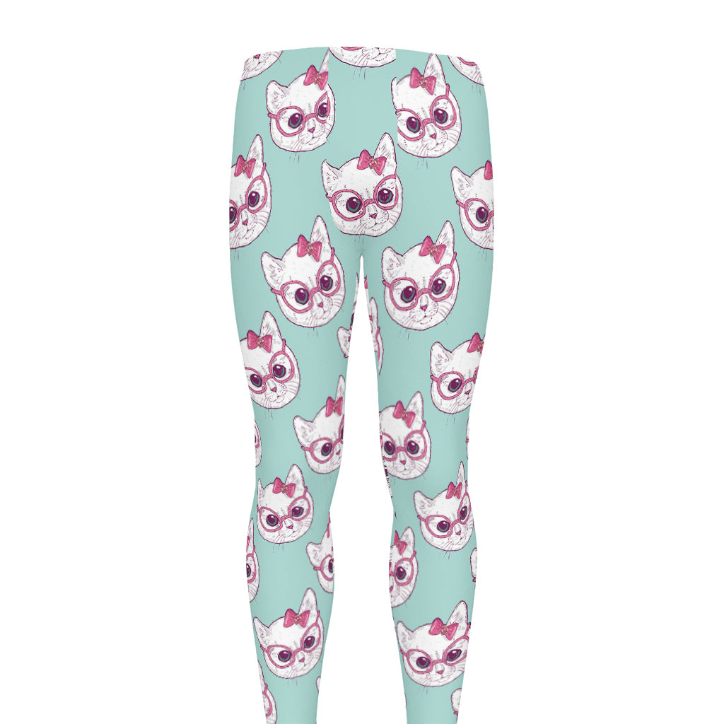 Girly Cat With Glasses Pattern Print Men's leggings