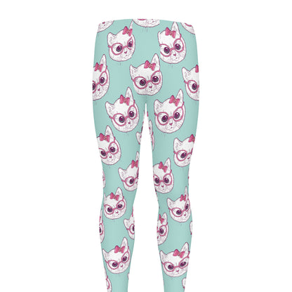 Girly Cat With Glasses Pattern Print Men's leggings
