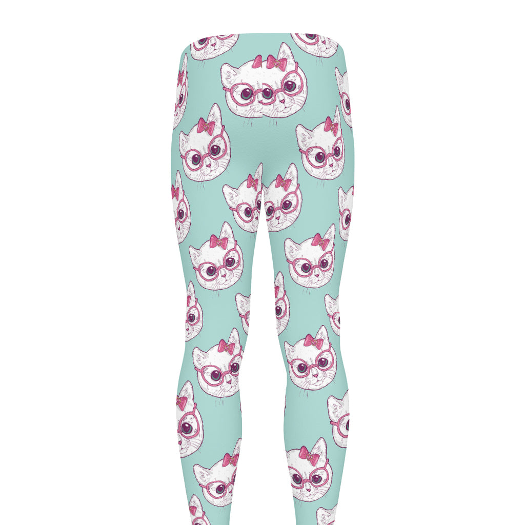 Girly Cat With Glasses Pattern Print Men's leggings