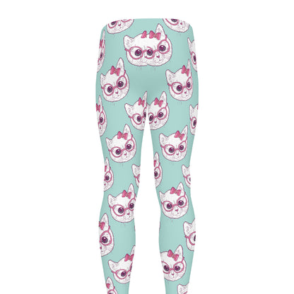 Girly Cat With Glasses Pattern Print Men's leggings