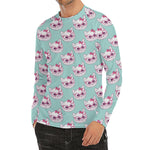 Girly Cat With Glasses Pattern Print Men's Long Sleeve Rash Guard