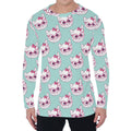 Girly Cat With Glasses Pattern Print Men's Long Sleeve T-Shirt
