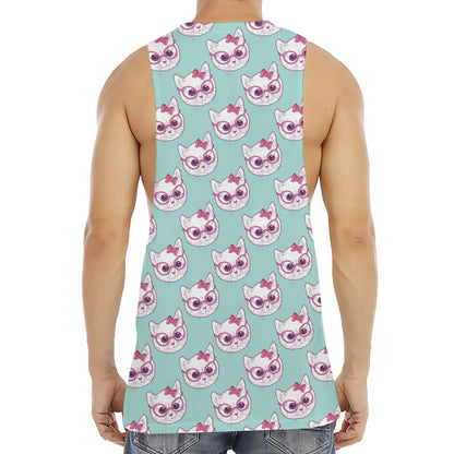 Girly Cat With Glasses Pattern Print Men's Muscle Tank Top