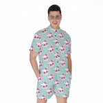 Girly Cat With Glasses Pattern Print Men's Rompers