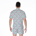 Girly Cat With Glasses Pattern Print Men's Rompers